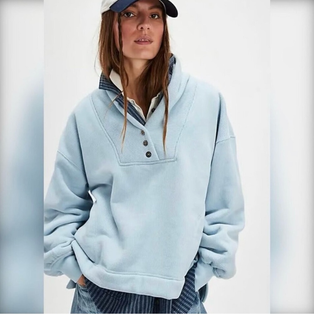Free people Light Blue Mia oversized Henley sweater